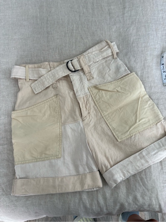 Isabel Marant Pants - Isabel Marant Neutral Tone Patchwork Shorts with Belt